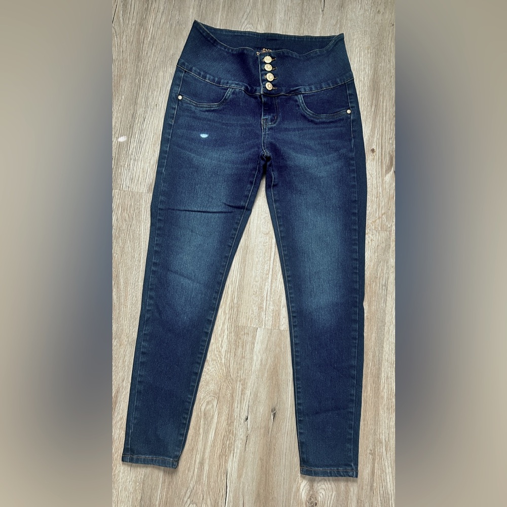 Bella High Waisted Button Fly Dark Skinny Jeans Size 7